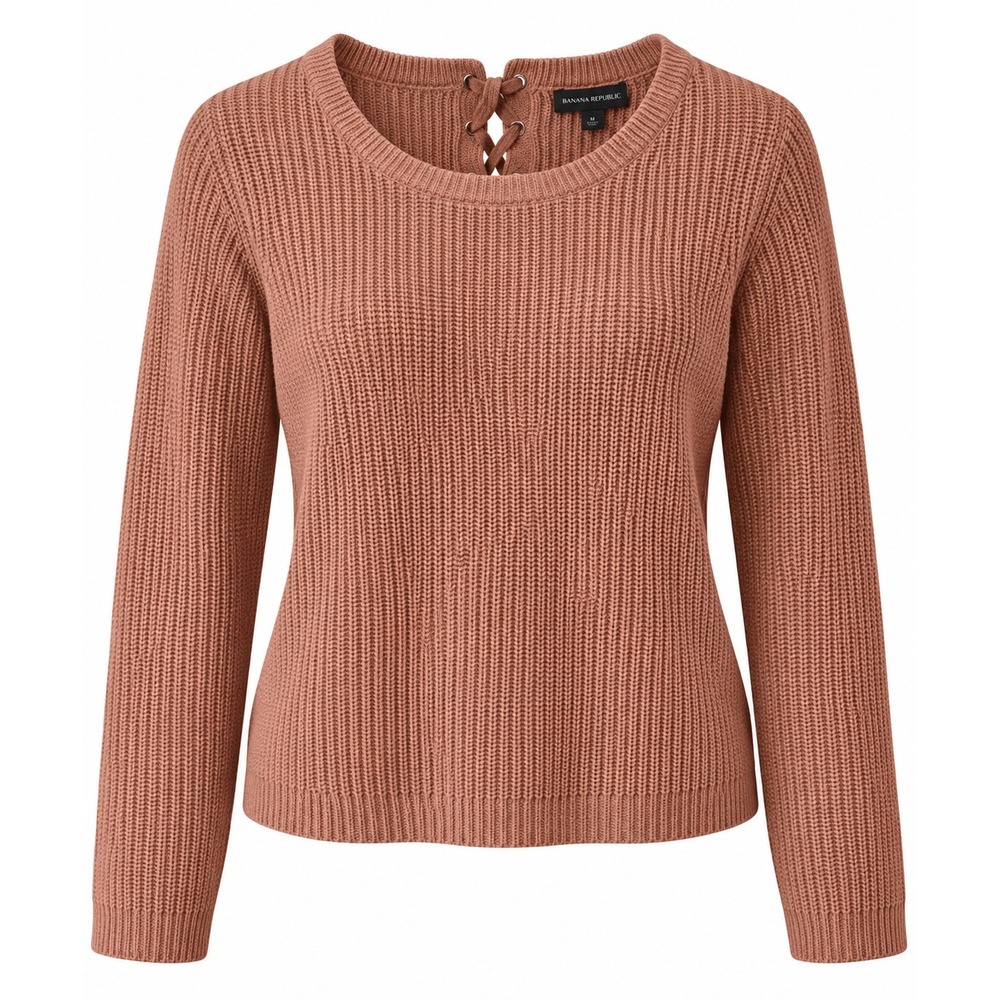 Ambiance Sweater Women L Dusty Rose Lace Up Back Ribbed Knit Coquette Y2K